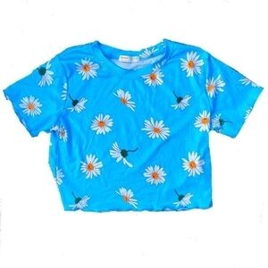 2/$10 Romwe Daisy Print Crop Top Blue Size Small